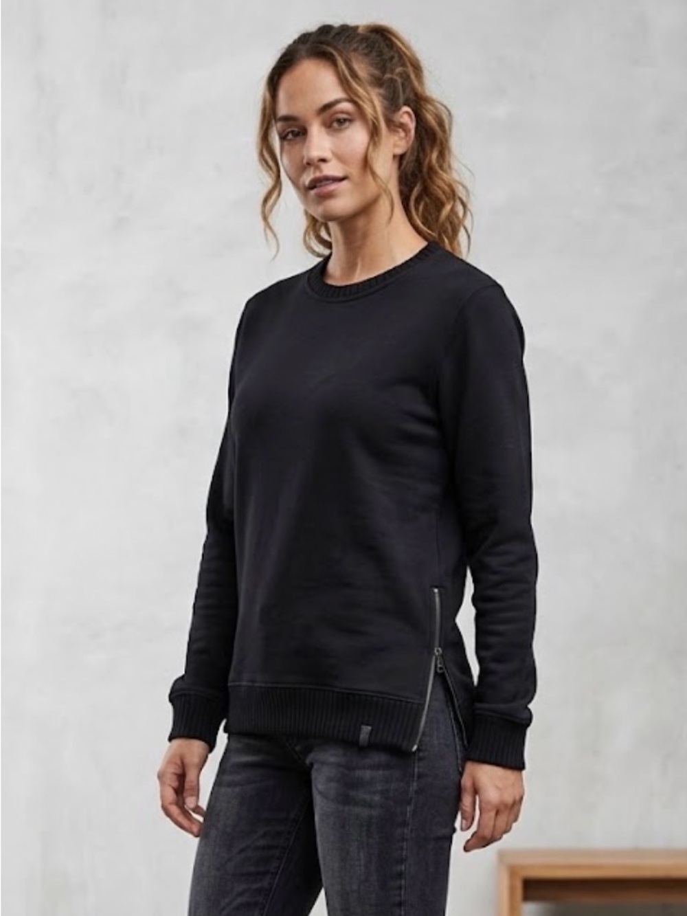 RUDSAK Black Crewneck Sweater with Side Zip